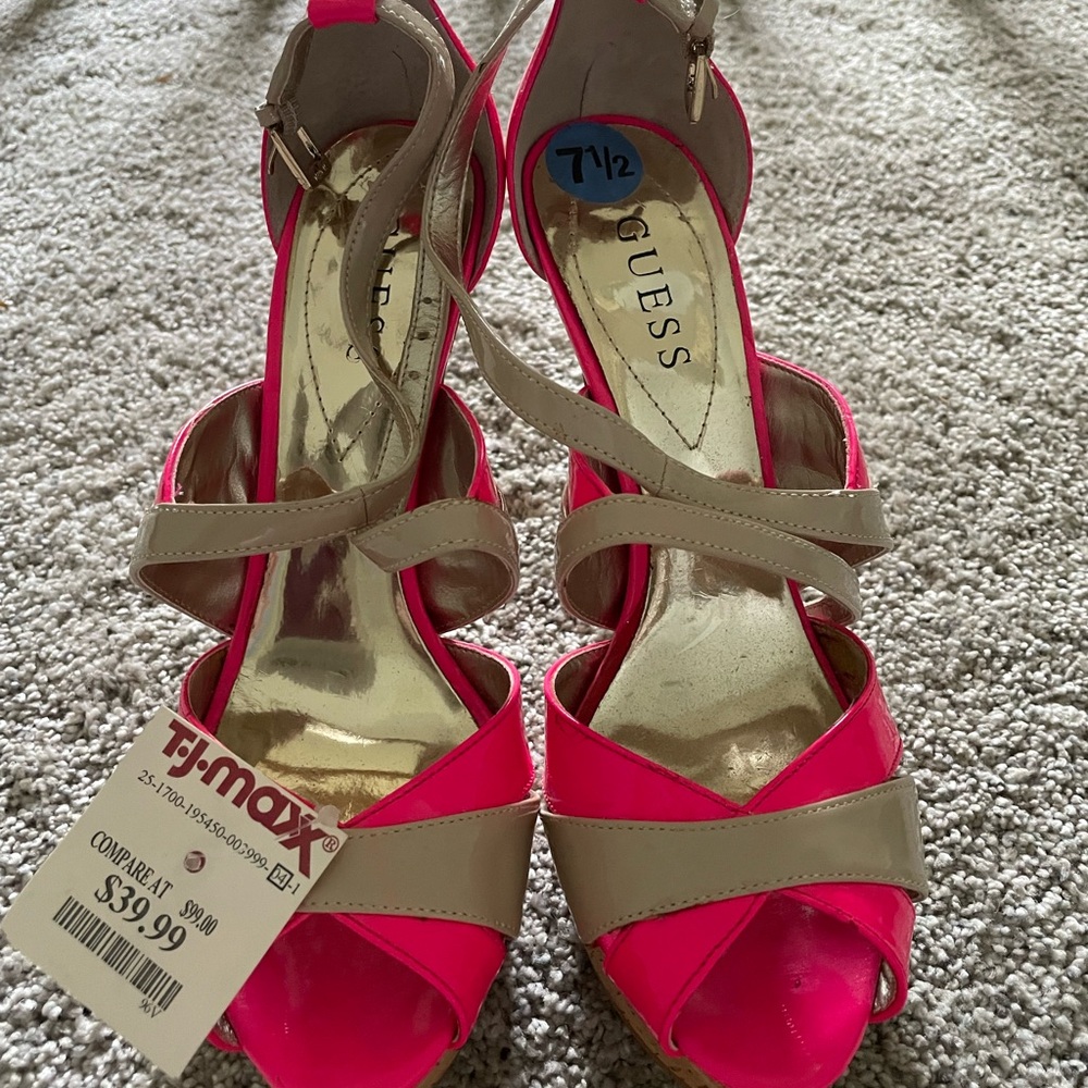 GUESS Women's Pink and Beige Strappy Heels